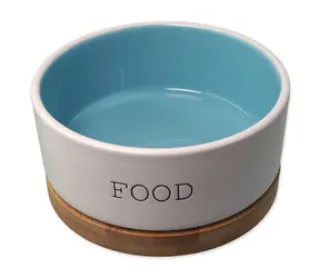 Miska ceramiczna Dog Fantasy FOOD biało-niebieska ze spodkiem 13x5,5cm. 400ml