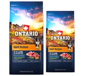 Ontario Adult Medium Lamb & Brown Rice 2 x 12 kg + BEZPŁATNA beczka / granulki dla dorosłych psów 