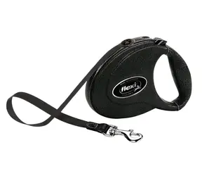Pasek Flexi Leather M 5m czarny skórzany / Smycz 