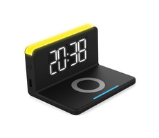 Zegar Terratec ChargeAir! / cyfrowy zegar LCD / oświetlenie LED / powierzchnia do bezprzewodowego ładowania telefonu (10W)