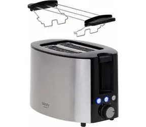 Camry CR 3215 srebrny / Toster / 1000W / 2 tosty / regulowany stopień zarumienienia / automatyczne wyłączanie 