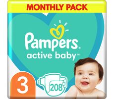Pakiet miesięczny Pampers Active Baby Midi (208 szt.) / Pieluszki / Rozmiar 3 (6-10 kg)