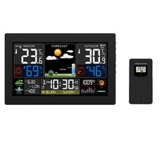 Solight TE81XL czarny / stacja pogodowa / bardzo duży kolorowy wyświetlacz LCD / temperatura / wilgotność / ciśnienie / zasilacz USB