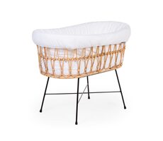 Childhome Kosz dziecięcy z rattanowych metalowych nóg + materac + pokrycie Jersey Ecru
