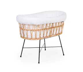 Childhome Kosz dziecięcy z rattanowych metalowych nóg + materac + pokrycie Jersey Ecru