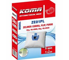 KOMA ZE01PL Zelmer Cobra&Flip&Furio worki do odkurzacza z plastikowym frontem / 5 szt.