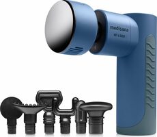 Medisana MG 600 Pistolet do masażu niebieski / 3 etapy / 7 nasadek / zasilany akumulatorowo