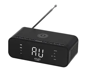 Adler AD 1192B czarny / Radio z budzikiem / FM / ładowarka bezprzewodowa / Bluetooth 5.0 / AUX