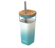 Szklany kubek podróżny Quokka ze słomkową kostką w płynie Turkusowy gradient 540 ml
