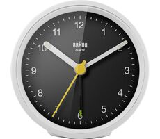Braun BC12 biało-czarny / Klasyczny budzik / 1x bateria AAA