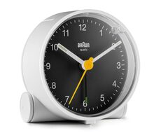 Braun BC01 biało-czarny / Klasyczny budzik / 1x bateria AA