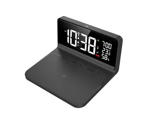 Zegar Solight CA06 z bezprzewodowym ładowaniem Qi 10W czarny / termometr / higrometr / LCD