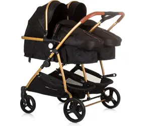 Wózek CHIPOLINO dla bliźniaków/dzieci w różnym wieku - kombinowany Duo SMART Obsidian Gold/dzieci o wadze do 15 kg