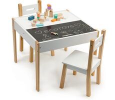 ECOTOYS Drewniany stolik dziecięcy z tablicą i dwoma krzesłami