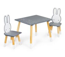 ECOTOYS Stolik dziecięcy drewniany z dwoma krzesłami Króliczek