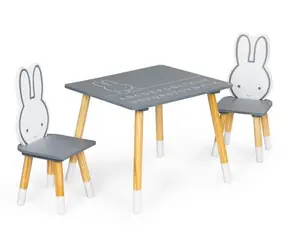ECOTOYS Stolik dziecięcy drewniany z dwoma krzesłami Króliczek