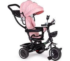 ECOTOYS Trójkołowy z dachem i kierownicą różowy
