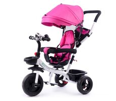 Rowerek trójkołowy ECOTOYS z daszkiem i kierownicą - różowy / od 6 miesięcy