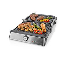 Nedis KAGR151FSR srebrny / Grill kontaktowy / 2000 W / płyta 290 x 230 mm / regulowana kontrola temperatury / stal nierdzewna 