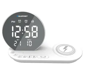 Blaupunkt CR85WH CHARGE biały / radiobudzik / wyświetlacz LCD / ładowarka bezprzewodowa / termometr wewnętrzny/zewnętrzny