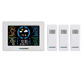 Blaupunkt WS40WH biały / Stacja pogodowa / 3x bezprzewodowe czujniki temperatury / pomiar wilgotności / kalendarz