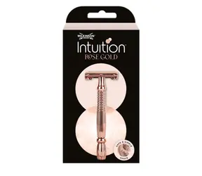 Maszynka do golenia Wilkinson Intuition Double Edge Rose Gold dla kobiet, metalowa maszynka do golenia Classic + 10 ostrzy