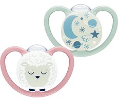 Smoczek NUK Baby na noc / 6-18 miesięcy / 2 szt. / różowo-zielony