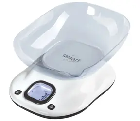 Lamart Bang Waga kuchenna z miską biała / wyświetlacz LCD / maks. 5000 g / 2 x AAA / plastik