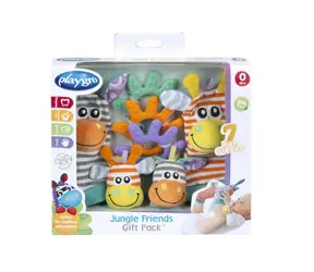 Playgro - Zestaw prezentowy: skarpetki z grzechotką i bransoletki Jungle Friends / od 0 lat