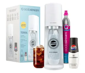 SodaStream Terra biały Pepsi Zero Mpack / Urządzenie do produkcji napojów gazowanych / Bez BPA / 1 x butelka 1 l / 1 x gaz CO2 / 1 x syrop