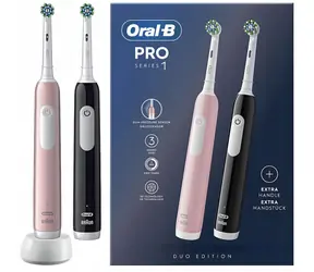 Oral-B Pro 1 Duo Cross Action Czarno-Różowa / Szczoteczka elektryczna / 3 tryby / timer 