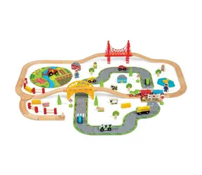 Bigjigs Rail Drewniany pociąg z torami z drogą wiejską 80 elementów / od 3 lat