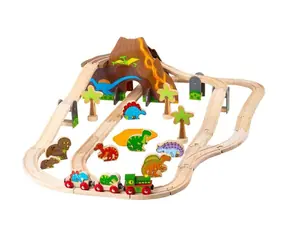 Bigjigs Rail Drewniany zestaw pociągów dinozaury / 49 elementów / od 3 lat