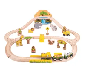 Zestaw pociągów safari z drewna Bigjigs Rail / 38 elementów / od 3 lat