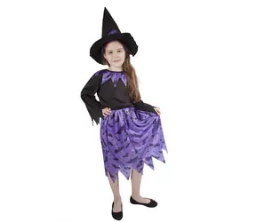 Rappa Dziecięcy kostium czarownicy z nietoperzami i kapeluszem - Halloween (M) / 6-8 lat 