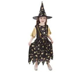 Kostium czarownicy Rappa dla dzieci - Halloween (S) czarno-złoty / 4-6 lat (110-116 cm)