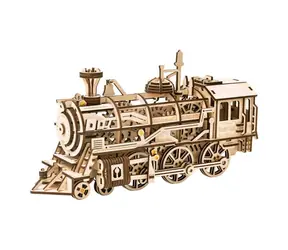 Drewniane puzzle mechaniczne Robotime 3D Lokomotywa parowa / od 14 lat / 349 elementów / Poziom trudności: wysoki