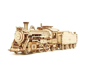 Drewniane puzzle 3D Robotime Lokomotywa parowa / od 14 lat / 308 elementów / Poziom trudności: średni