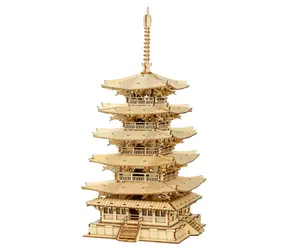 Drewniane puzzle 3D Robotime Pięciopiętrowa pagoda / od 8 lat / 275 elementów / Poziom trudności: niski