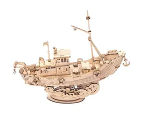 Drewniane puzzle 3D Robotime Łódź rybacka / od 8 lat / 104 elementy / Poziom trudności: niski