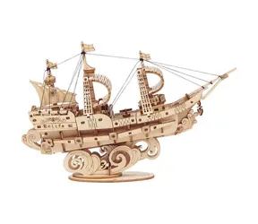Drewniane puzzle 3D Robotime Żaglowiec wojskowy / od 8 lat / 118 elementów / Poziom trudności: niski