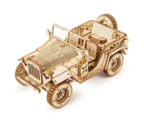 Drewniane puzzle 3D Robotime Jeep wojskowy / od 14 lat / 369 elementów / Poziom trudności: średni