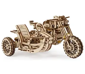 Drewniane puzzle mechaniczne Ugears 3D UGR-10 Motocykl (scrambler) z wózkiem / od 14 lat / 380 elementów / Poziom trudności: średni