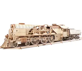 Drewniana mechaniczna układanka 3D Ugears Lokomotywa parowa V-Express 4-6-2 z tendrem / od 14 lat / 538 elementów / Poziom trudności: wysoki