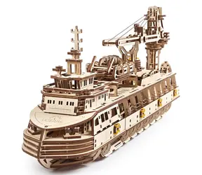 Drewniane puzzle mechaniczne Ugears 3D Statek badawczy / od 14 lat / 575 elementów / Poziom trudności: wysoki