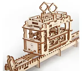 Drewniane puzzle mechaniczne Ugears 3D Kolejka linowa z torem / od 14 lat / 154 elementy / Poziom trudności: średni