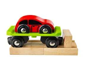 Wagon kolejowy Bigjigs z samochodem + 2 tory / od 3 lat