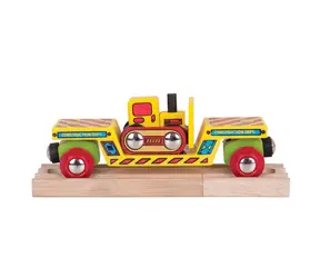 Wagon kolejowy Bigjigs z spycharką + 2 gąsienice / od 3 lat