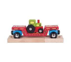Wagon kolejowy Bigjigs z ciągnikiem + 2 tory / od 3 lat