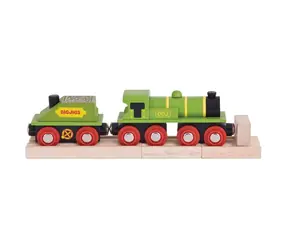 Lokomotywa Bigjigs Rail Green z tendrem + 3 tory / od 3 lat
